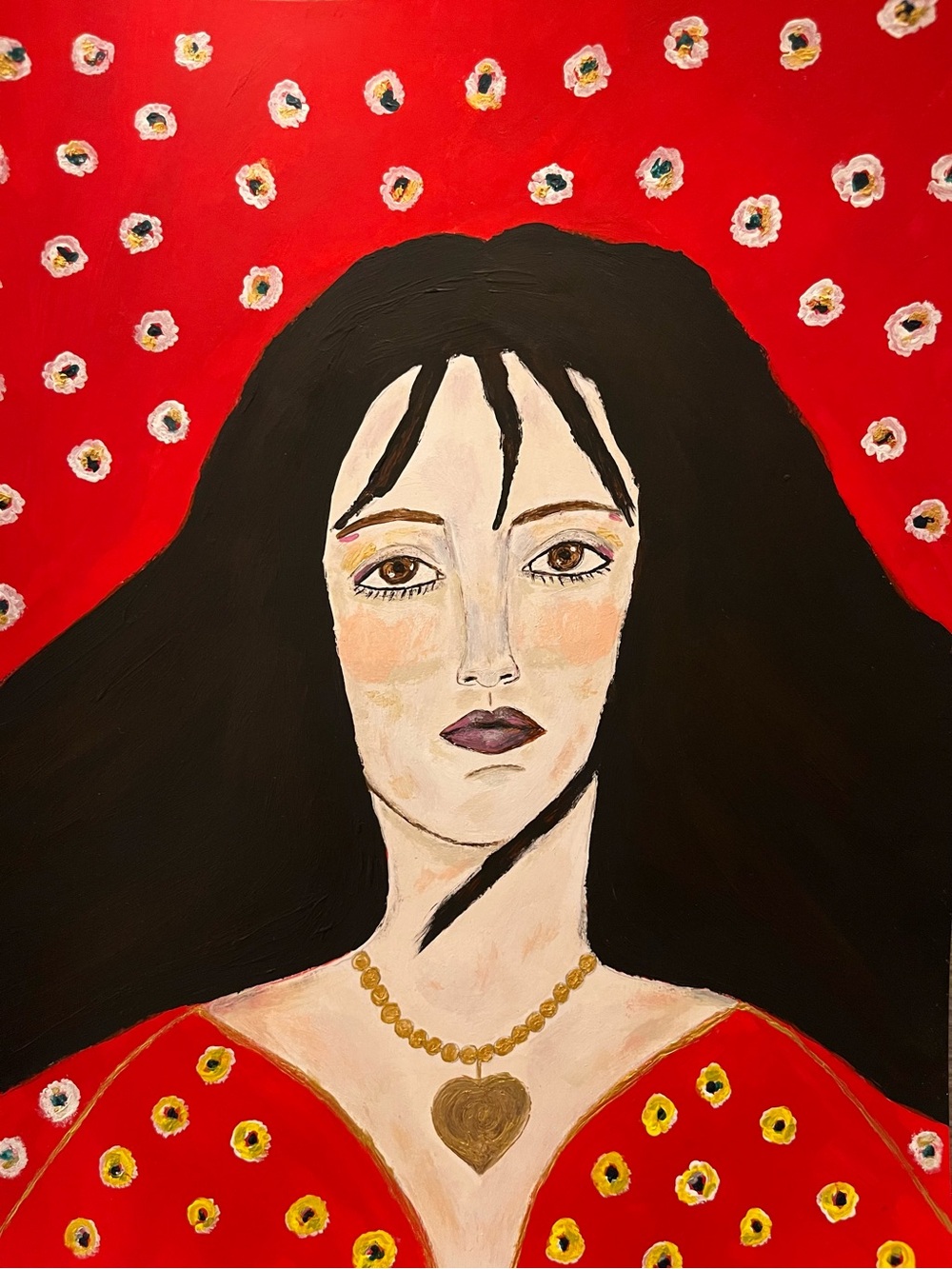 SALE!! TODAY ONLY! Original art painting of woman with Gold Heart Necklace